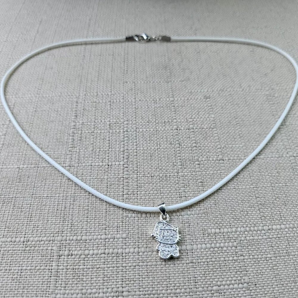 Women Necklace Silver Tone Crystals Accent Kitty Pendant Fashion Jewelry - Picture 7 of 9